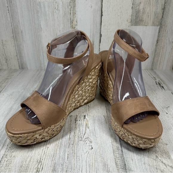 New BP. Women Beige Faux Suede Ginny Wedge Ankle Strap Espadrille Sandals #491 - Picture 2 of 10